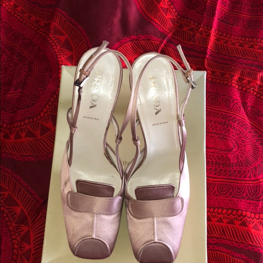 Pink satin Prada platform,heels.